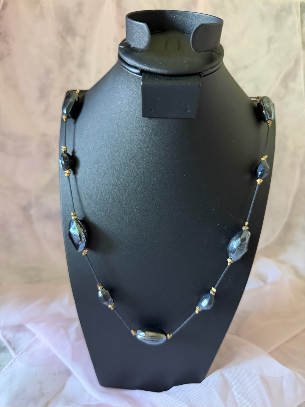 Elegant Black Bead And Gold Accent Necklace